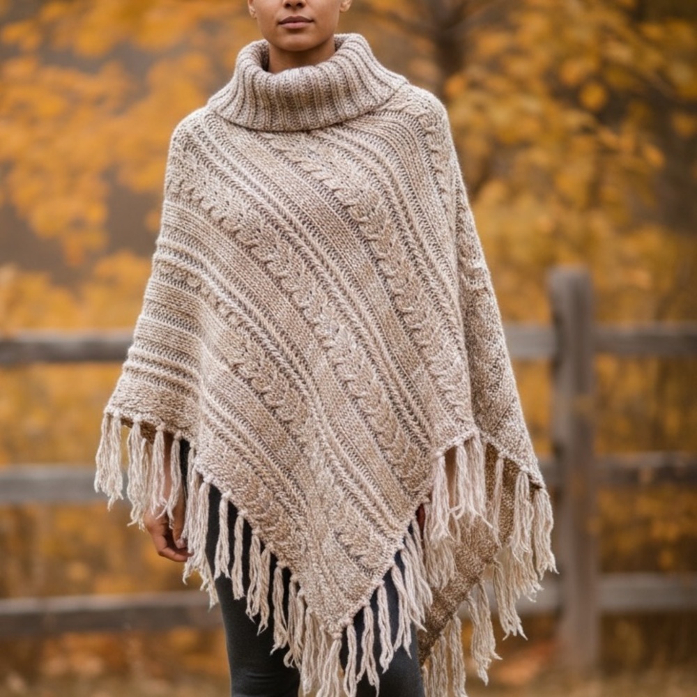 Time and Tru Tan Knit Poncho - Picture 2 of 7
